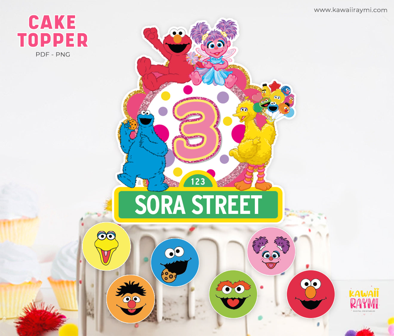 Adorno para tarta personalizado de Barrio Sésamo en color rosa