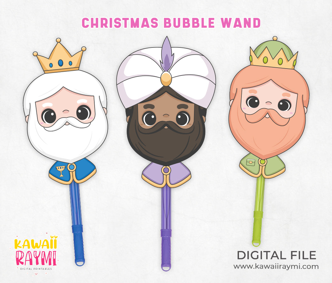 Bubblepops de los tres reyes magos para imprimir, varitas de burbujas navideñas