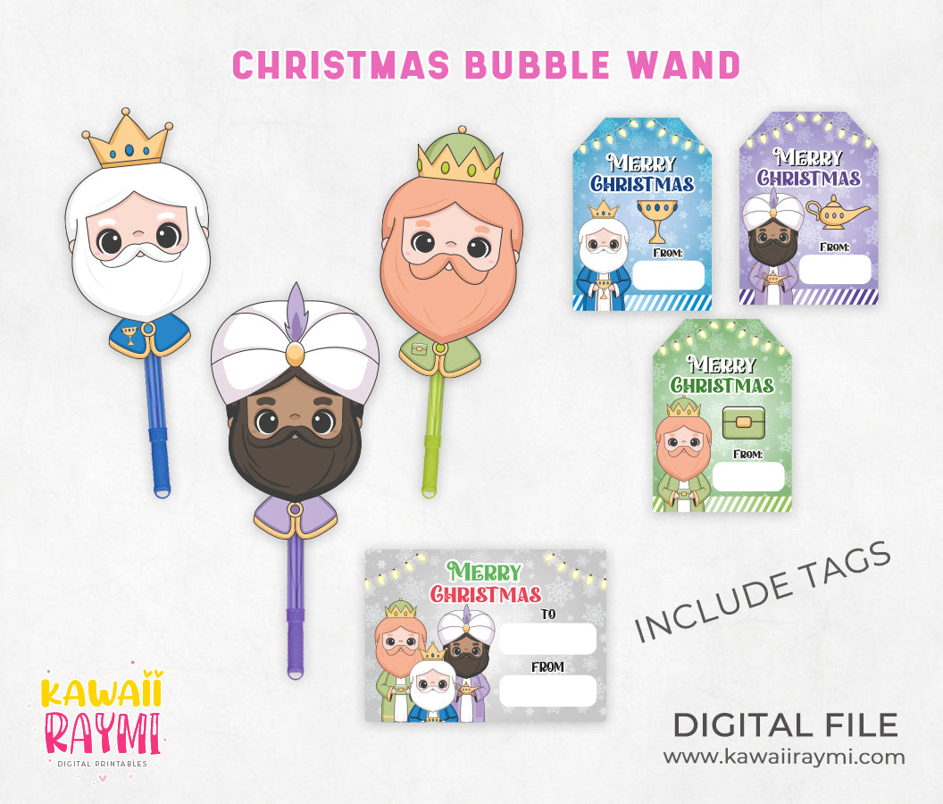Bubblepops de los tres reyes magos para imprimir, varitas de burbujas navideñas
