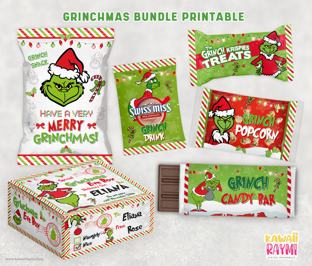 Plantilla de caja de víspera de Navidad y etiquetas de obsequio de víspera de Navidad, descarga instantánea