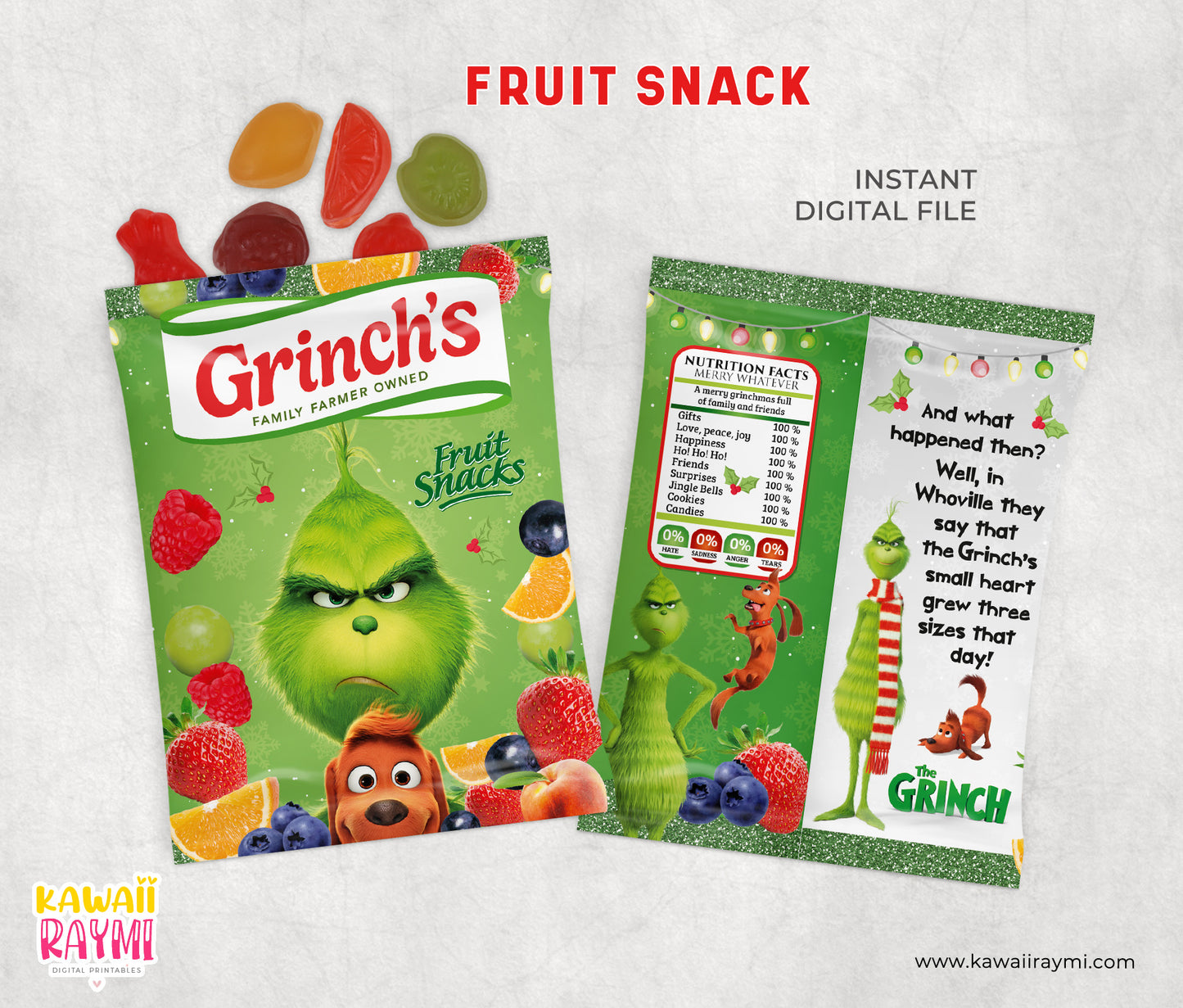 Bocadillos de frutas para Navidad - Bocadillos de frutas para el Grinch - Suministros para fiestas del Grinch - Descarga instantánea