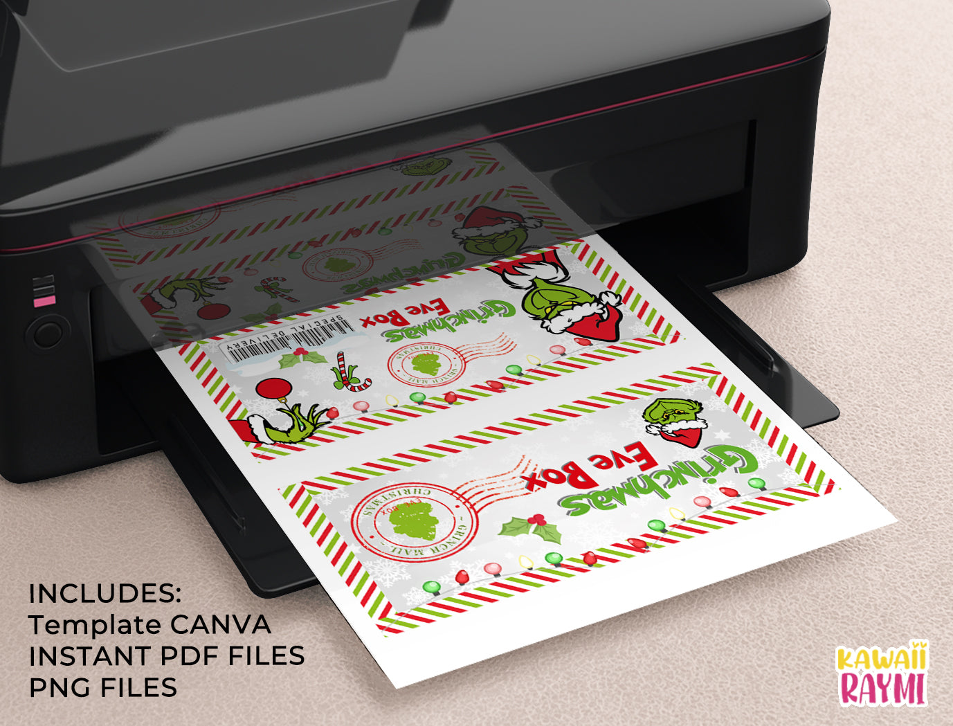 Plantilla de caja de Grinchmas, plantilla de caja de víspera de Grinchmas, canva y archivos instantáneos