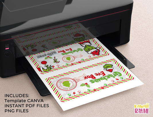 Grinchmas Box Template, Grinchmas Eve Box Template canva and instant files