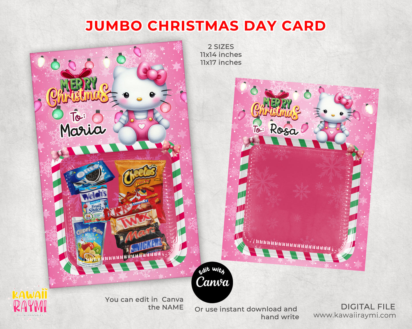 Hello Kitty jumbo card, Cute cat jumbo cards, christmas jumbo cards, treats cards
