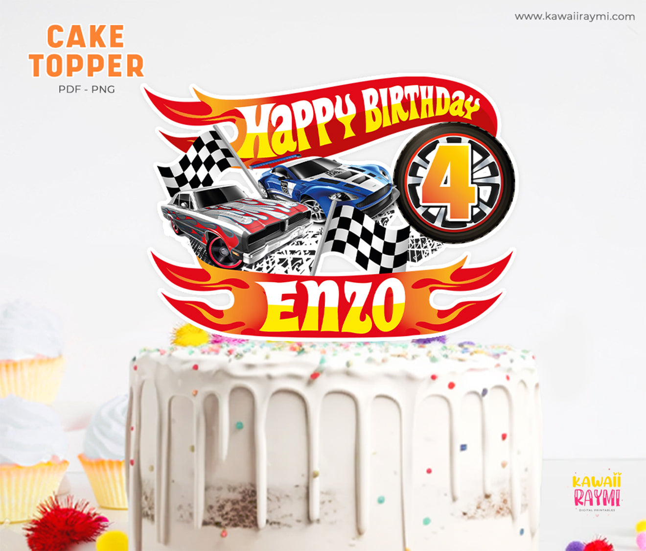 Adorno para tarta imprimible personalizado de Hot Wheels