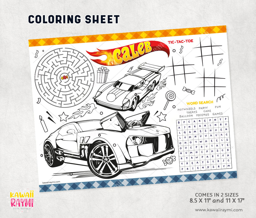 Hot wheels custom Coloring sheet, party activity