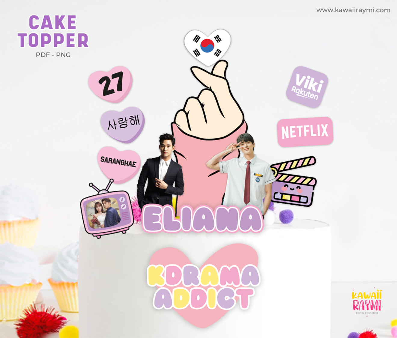 Kdrama addict cake topper, kdrama lover -digital file