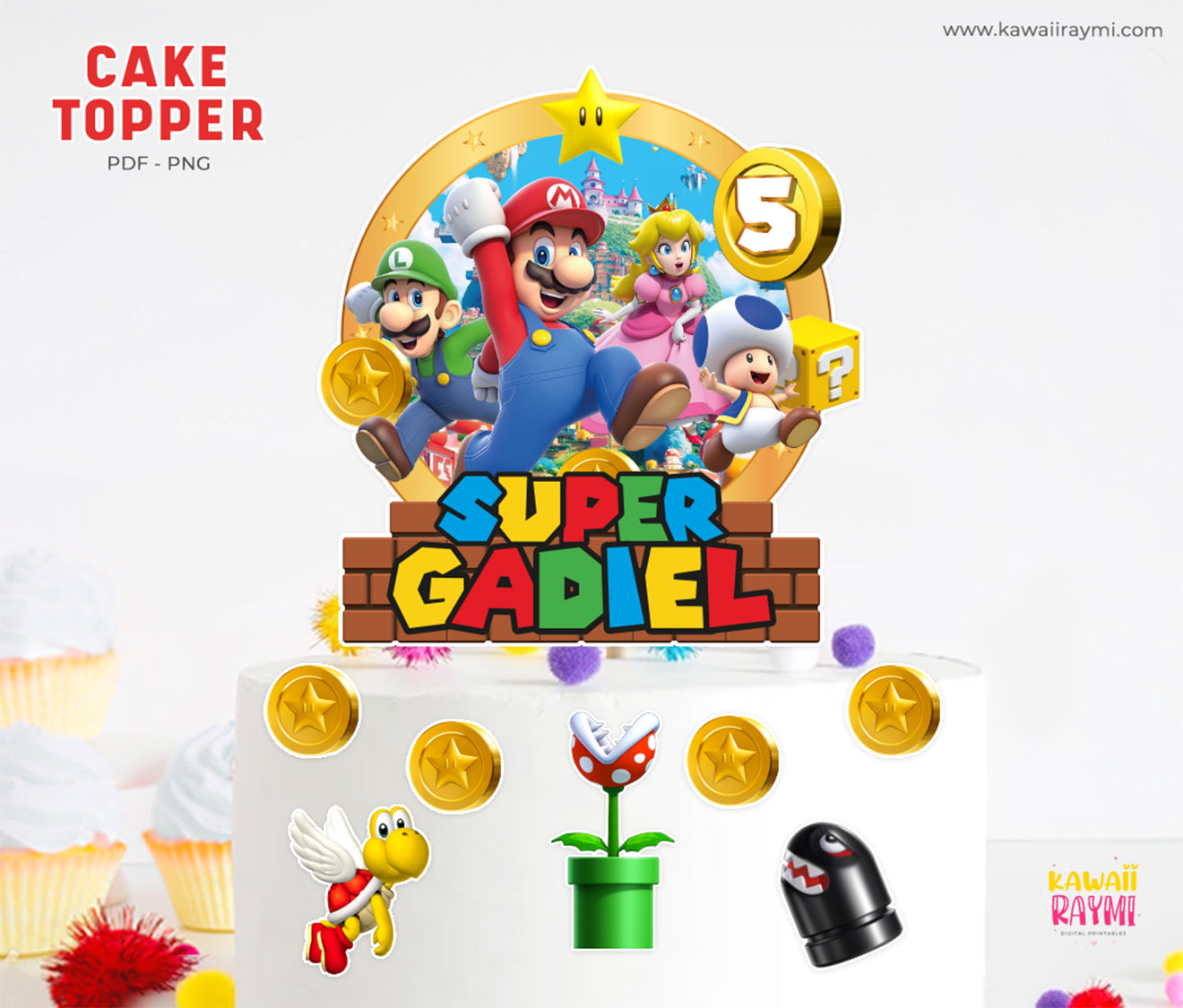 Adorno para tarta de Super Mario, archivo digital personalizado