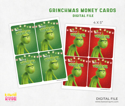 Merry whatever money cards printable, Christmas Money Card, Grinch Money Card Holder, grinchmas printables