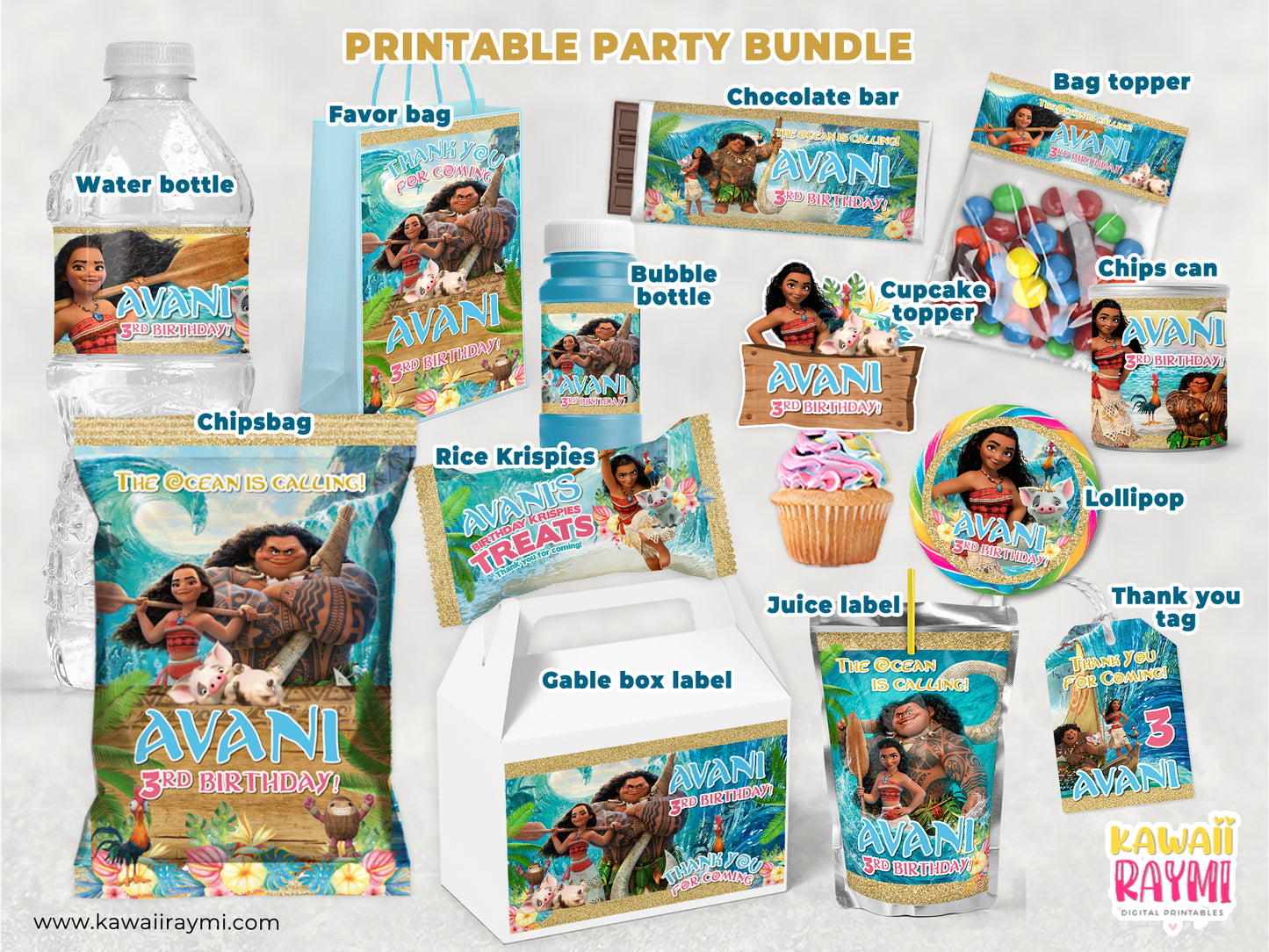 Moana party favors custom bundle digital files