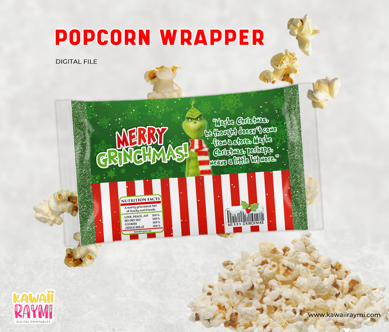 Christmas Popcorn wrapper - Grichmas merry whatever popcorn wrapper- Christmas Party Supplies - Instant Download, include full wrapper