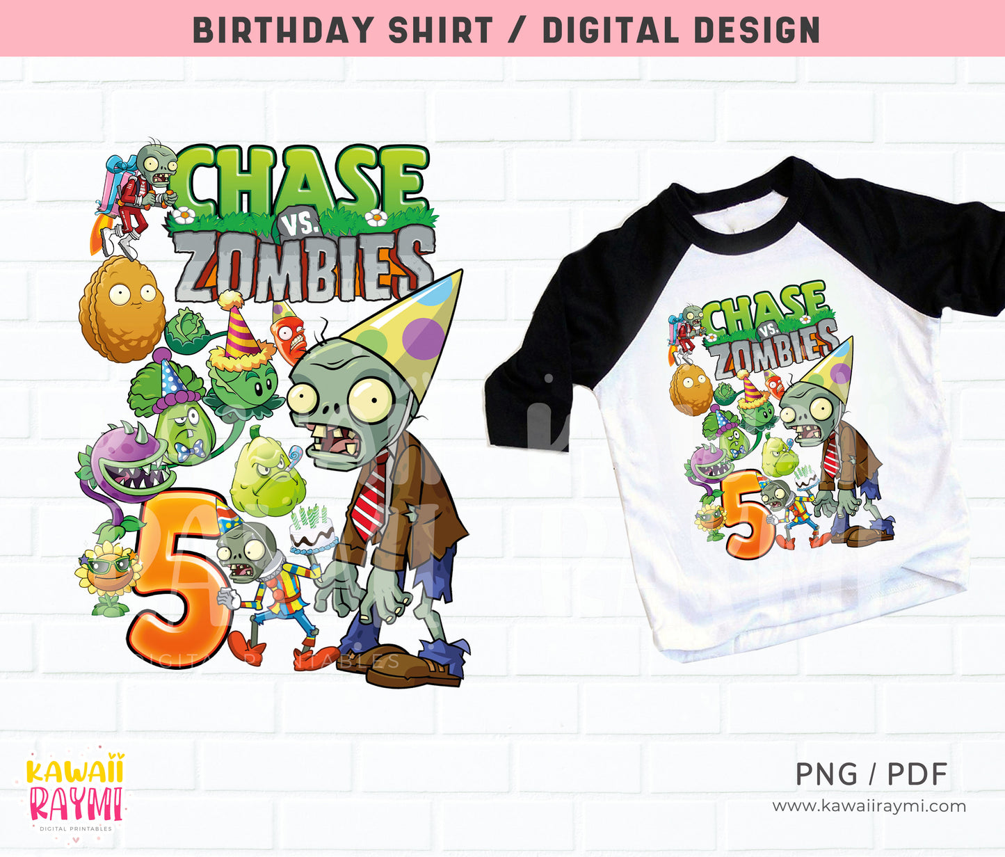 Camiseta de cumpleaños de plantas vs zombies - archivo digital personalizado