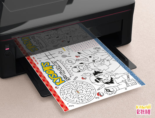 Ash Pokemon coloring sheet, party activity sheet