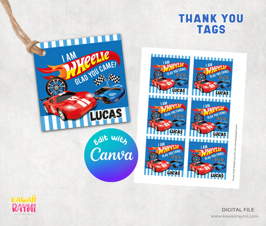 I am wheelie glad you came-Gift tags Hot wheels-Edit with CANVA
