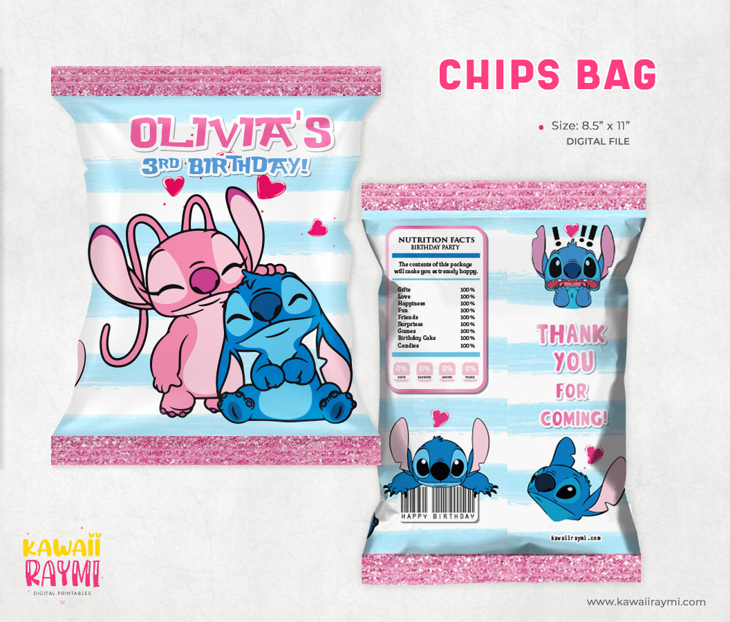 Bolsa de patatas fritas Stitch Angel, archivo digital personalizado