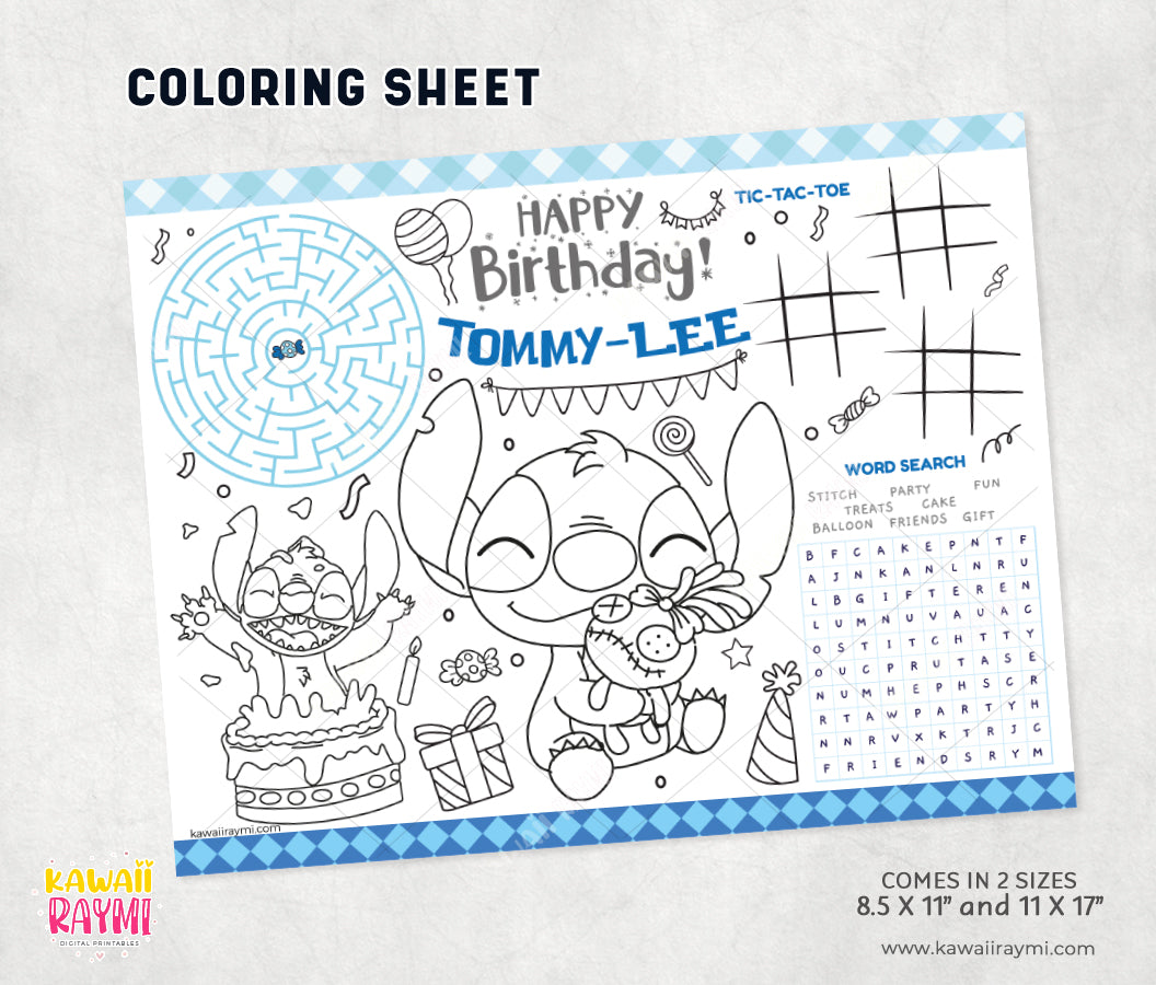 Stitch Cute Alien coloring sheet, party activity sheet alien blue