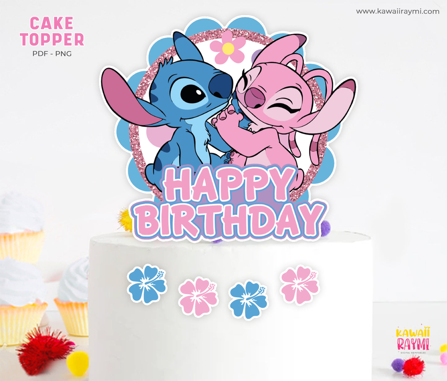 Adorno para tarta de Stitch y Angel, archivo digital instantáneo
