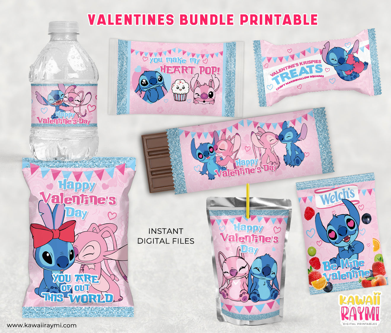 Stitch and Angel valentine's day party favors, valentines treats printables-digital files