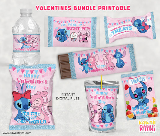 Stitch and Angel valentine's day party favors, valentines treats printables-digital files
