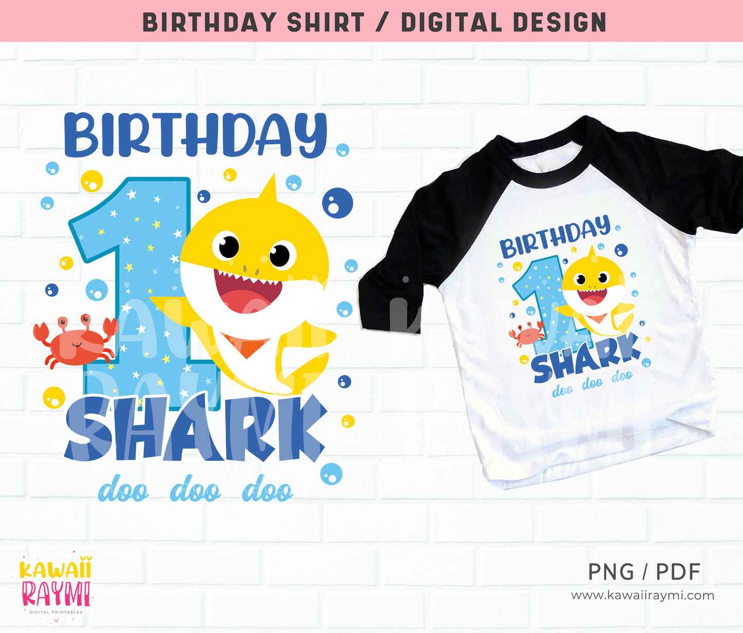 Camiseta de primer cumpleaños de niño con tiburón bebé - Archivo digital instantáneo