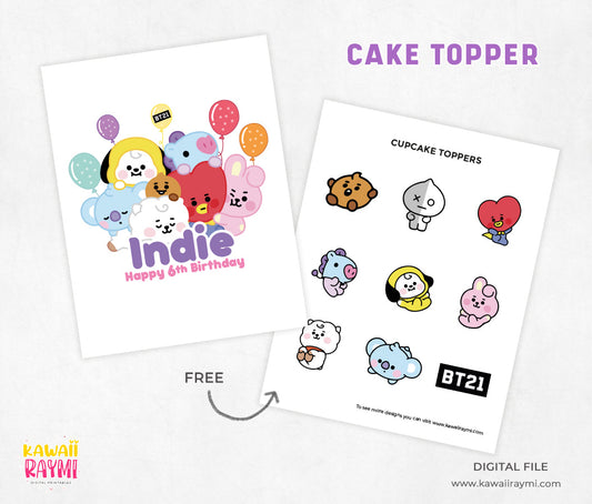 Bt21, BTS custom cake topper, kpop bt21 baby party supplies, digital file bts cake topper