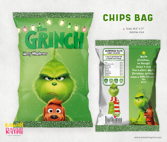 Christmas Chip Bags - Christmas Party Supplies -Grinchmas chipsbags, merry whatever, Instant Download