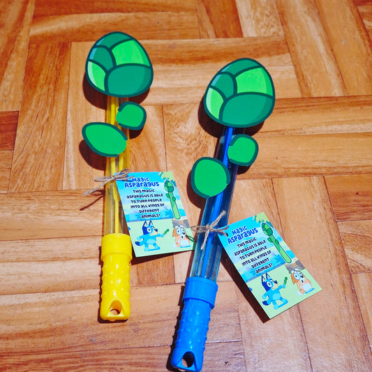 Magic Asparagus bubble wand with favor tag- bluey dog digital file