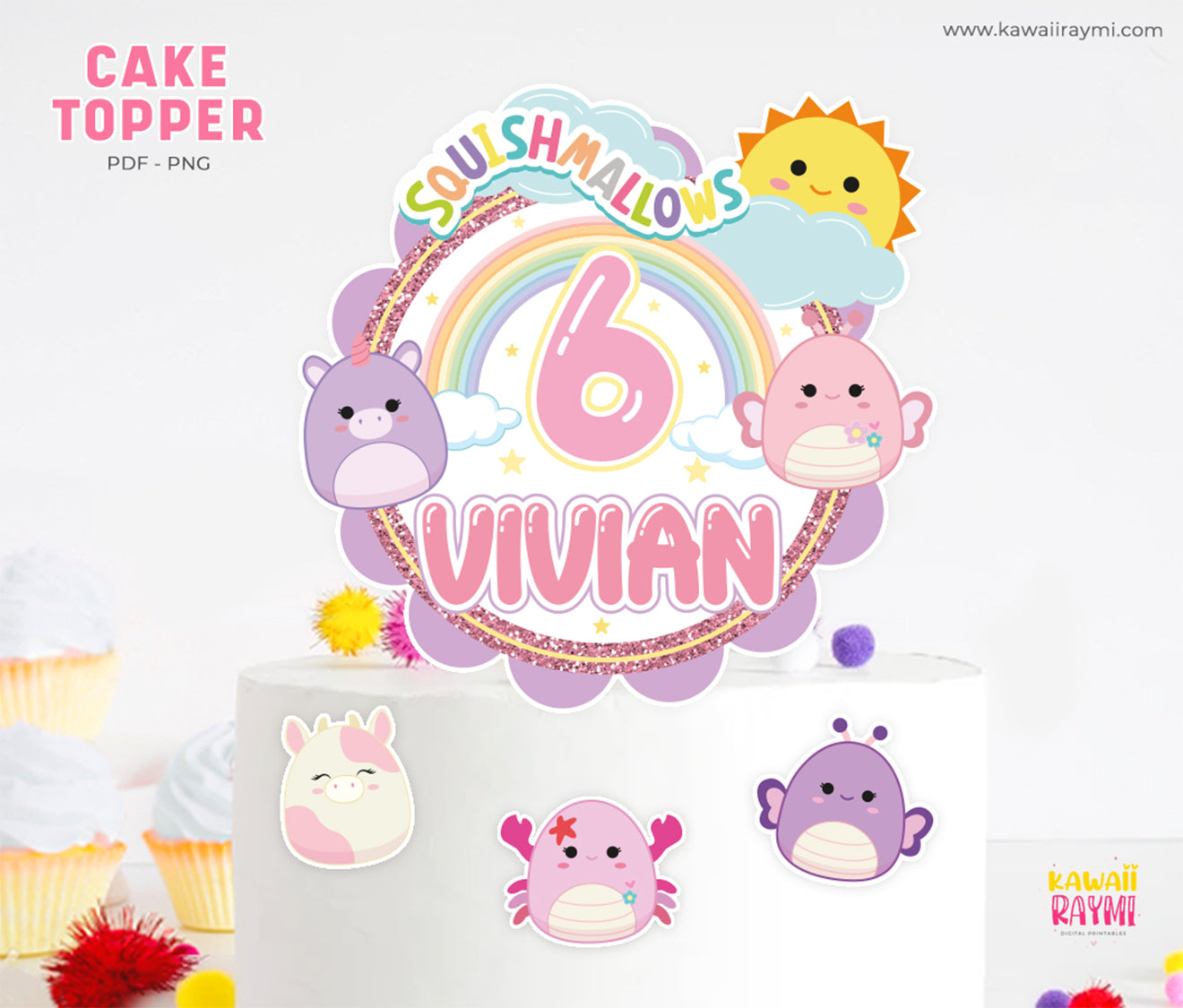 Squishmallows Rainbow custom Cake Topper