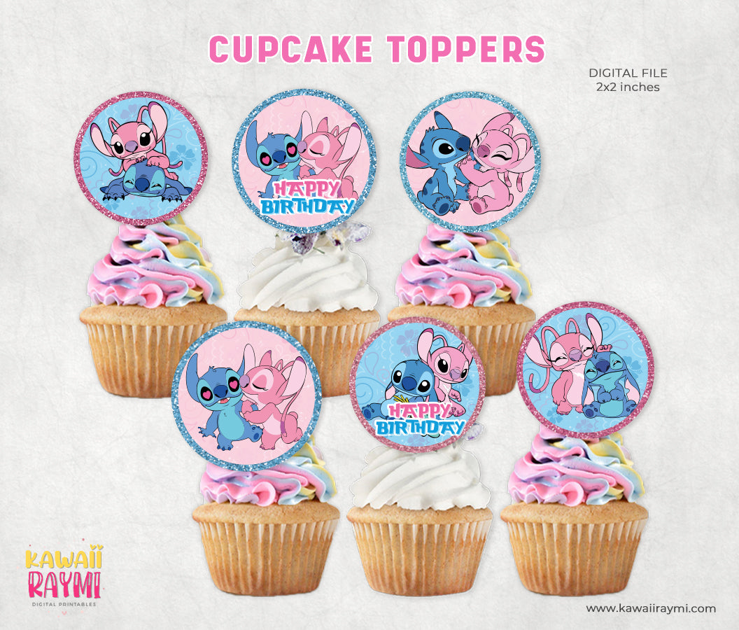 Stitch & Angel Cupcake Topper - Birthday Party Cupcake Toppers - Instant Download-DIGITAL FILE stich