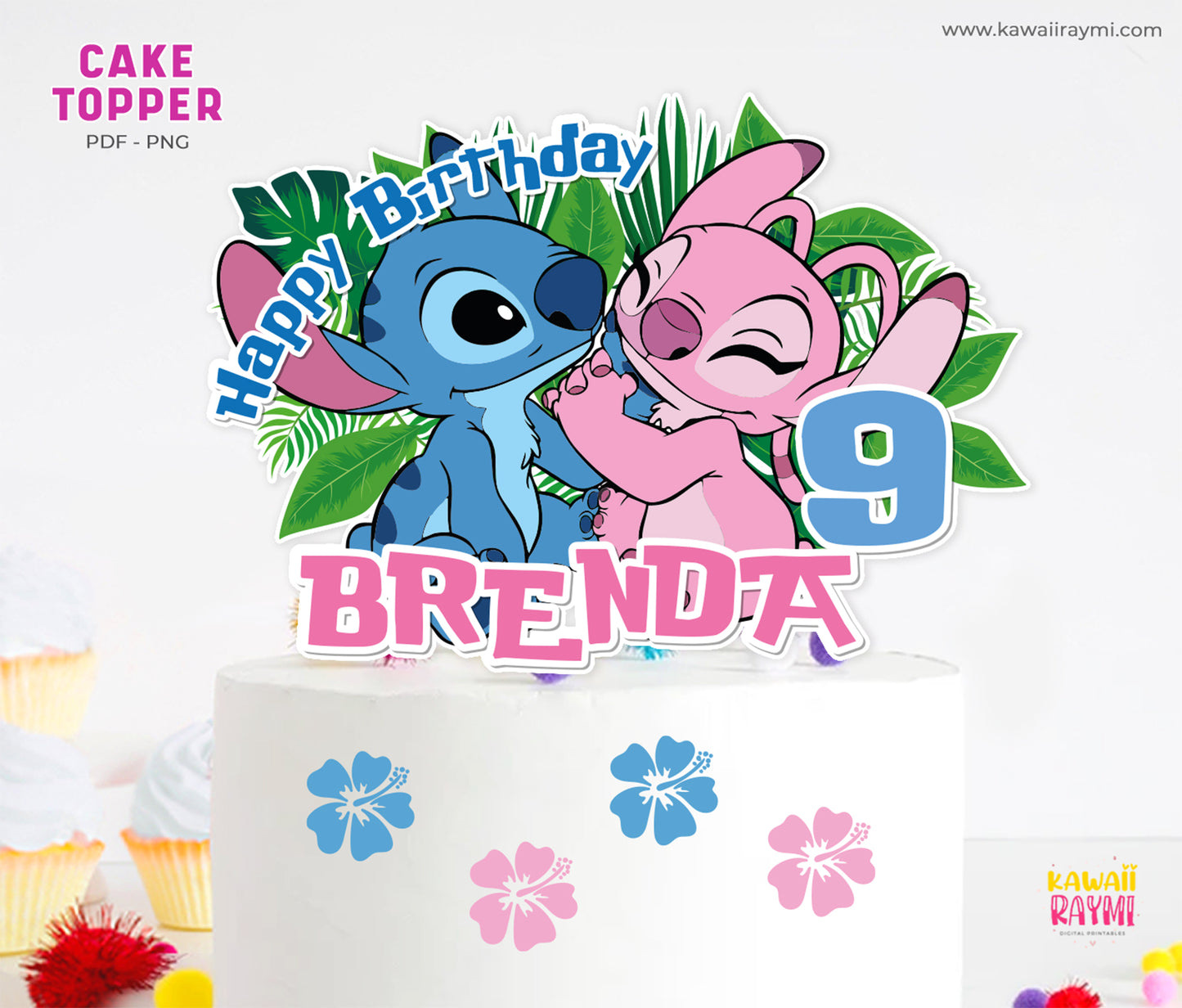 Adorno para tarta de Stitch y Angel, archivo personalizado