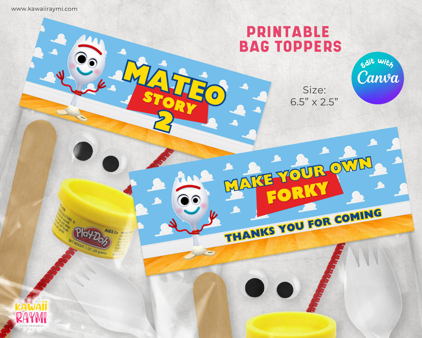 Toy Story make your own forky, Edit with CANVA Toy Story Forky Bag Toppers, Toy Story Forky Bag Labels, INSTANT digital file, forky