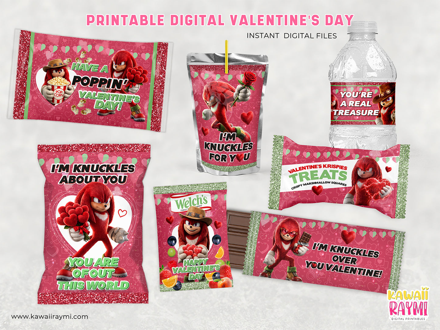 Knuckles valentine favor labels, Sonic valentines printables
