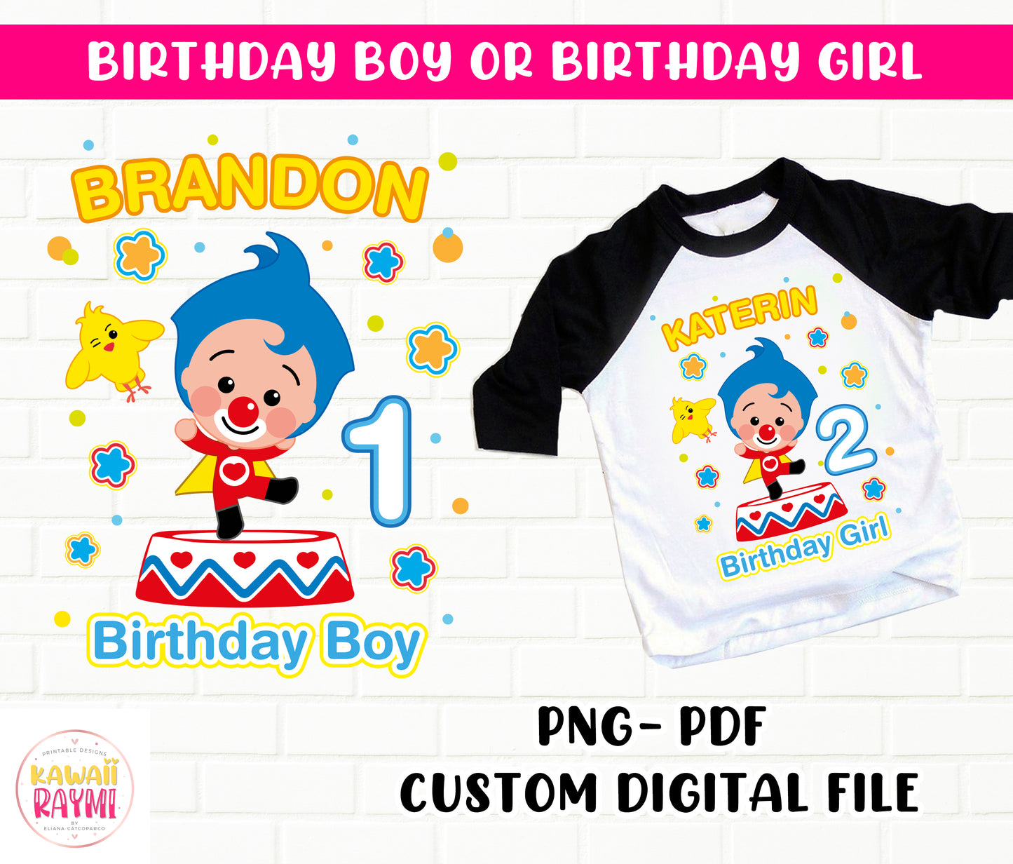 Camiseta de cumpleaños personalizada Plim Plim - PNG - PDF