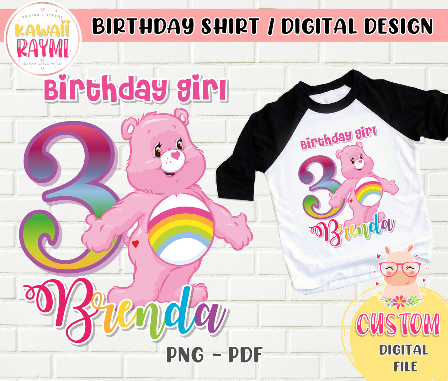 Camiseta personalizada Care Bears digital, png