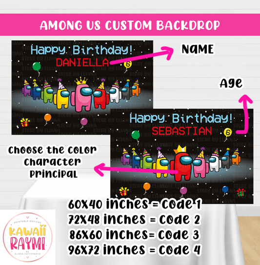 Among Us custom backdrop, happy birthday