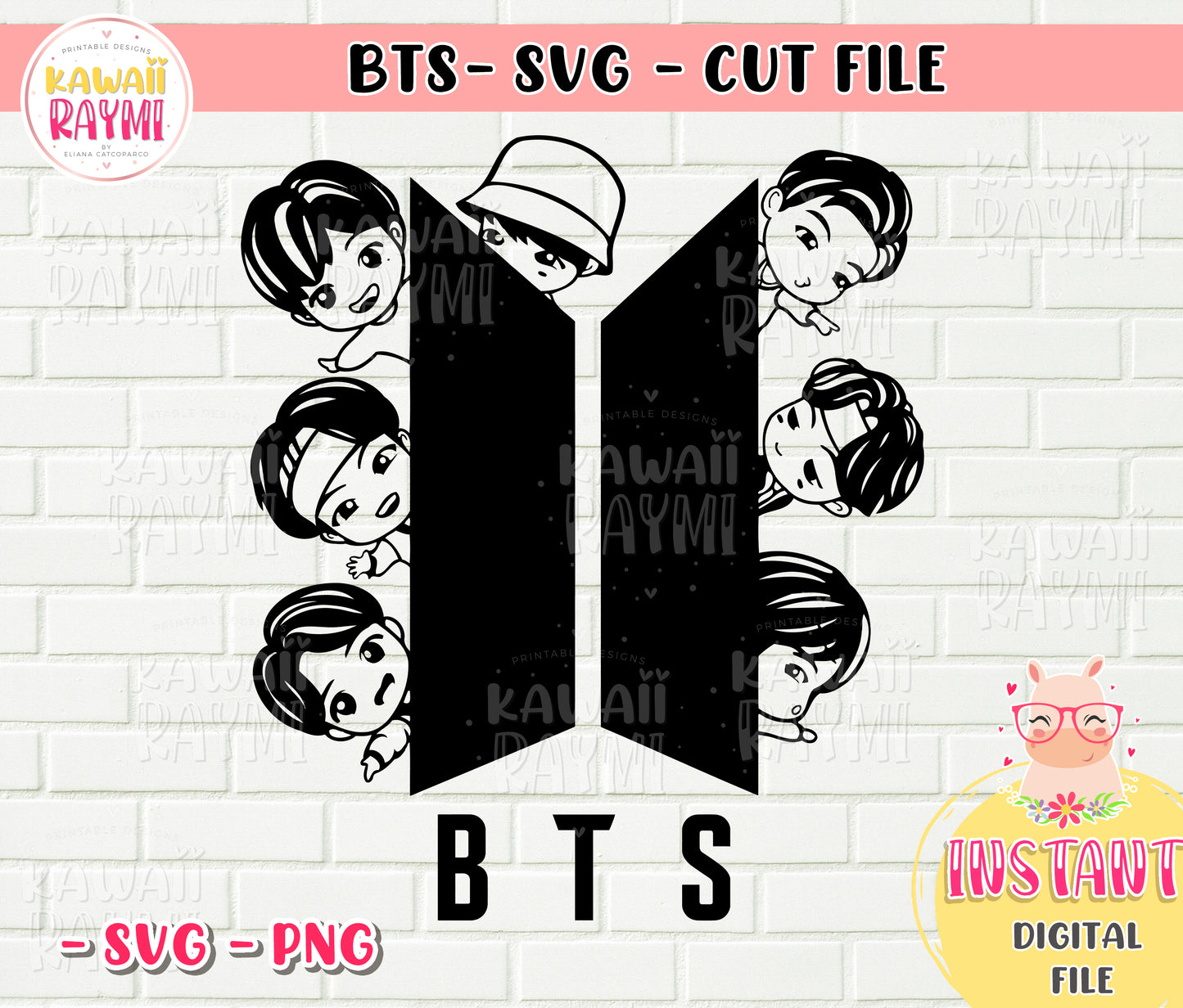 BTS svg / Adorable TinyTan BTS members hiding behind the logo svg- Cricut / Kpop star svg