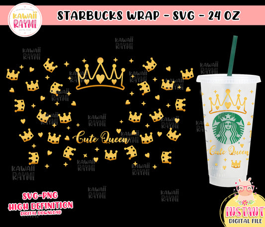 Cute Queen Designs Svg Wrap for Starbucks Venti Cold Cup 24 OZ, Queen Starbucks, Crown Svg, Tiara Starbucks