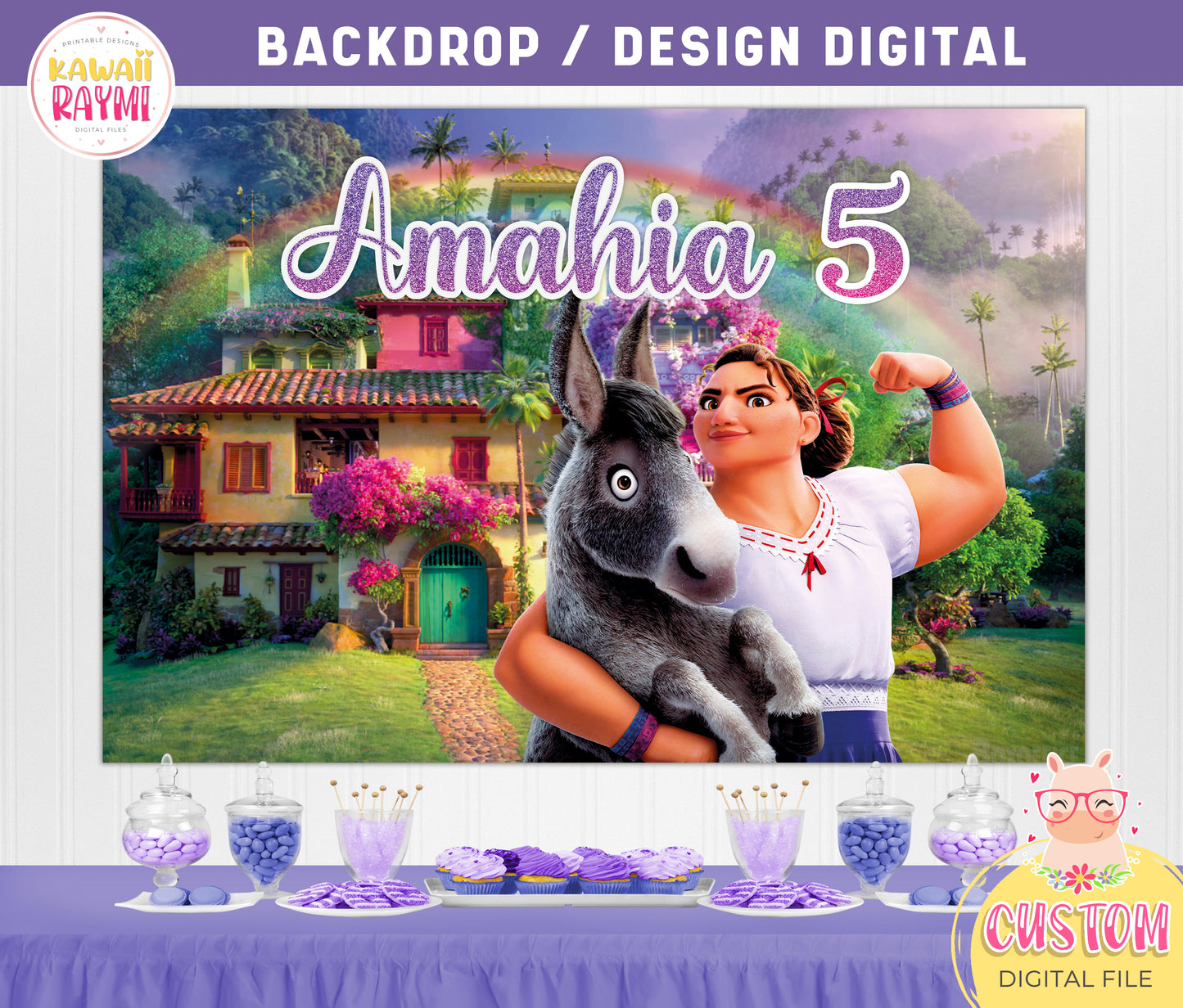 Fondo personalizado de Encanto, fondo de cumpleaños de Luisa Encanto, fiesta de cumpleaños de Encanto, suministros de fiesta de Encanto luisa