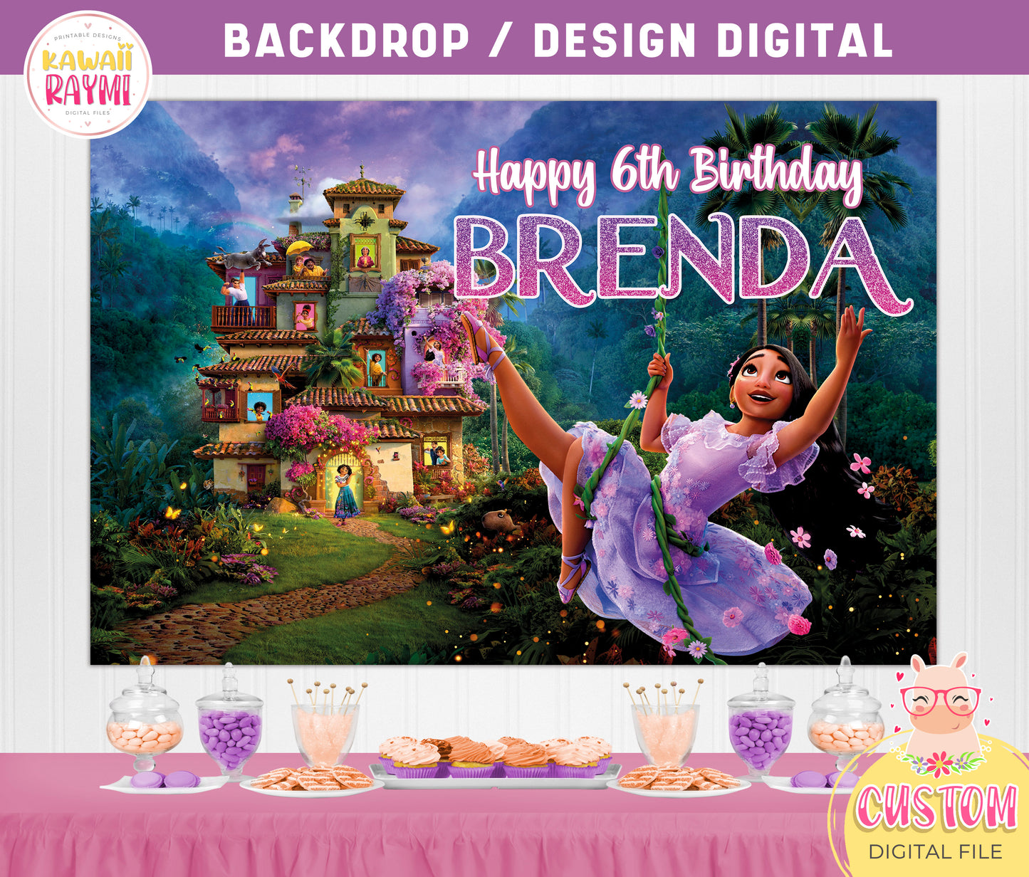 Fondo de cumpleaños de Encanto Isabella, Suministros de fiesta de Encanto isabela, Decoración de fondo personalizada de Encanto, Fiesta de cumpleaños de Encanto