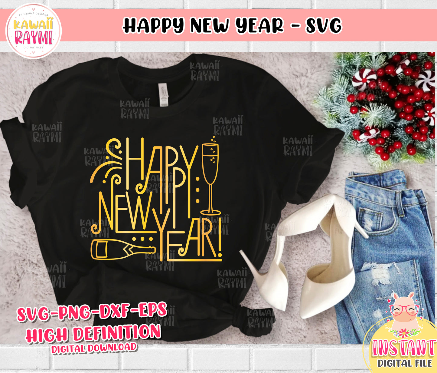 Feliz año nuevo svg, cricut, archivo de corte, descarga instantánea