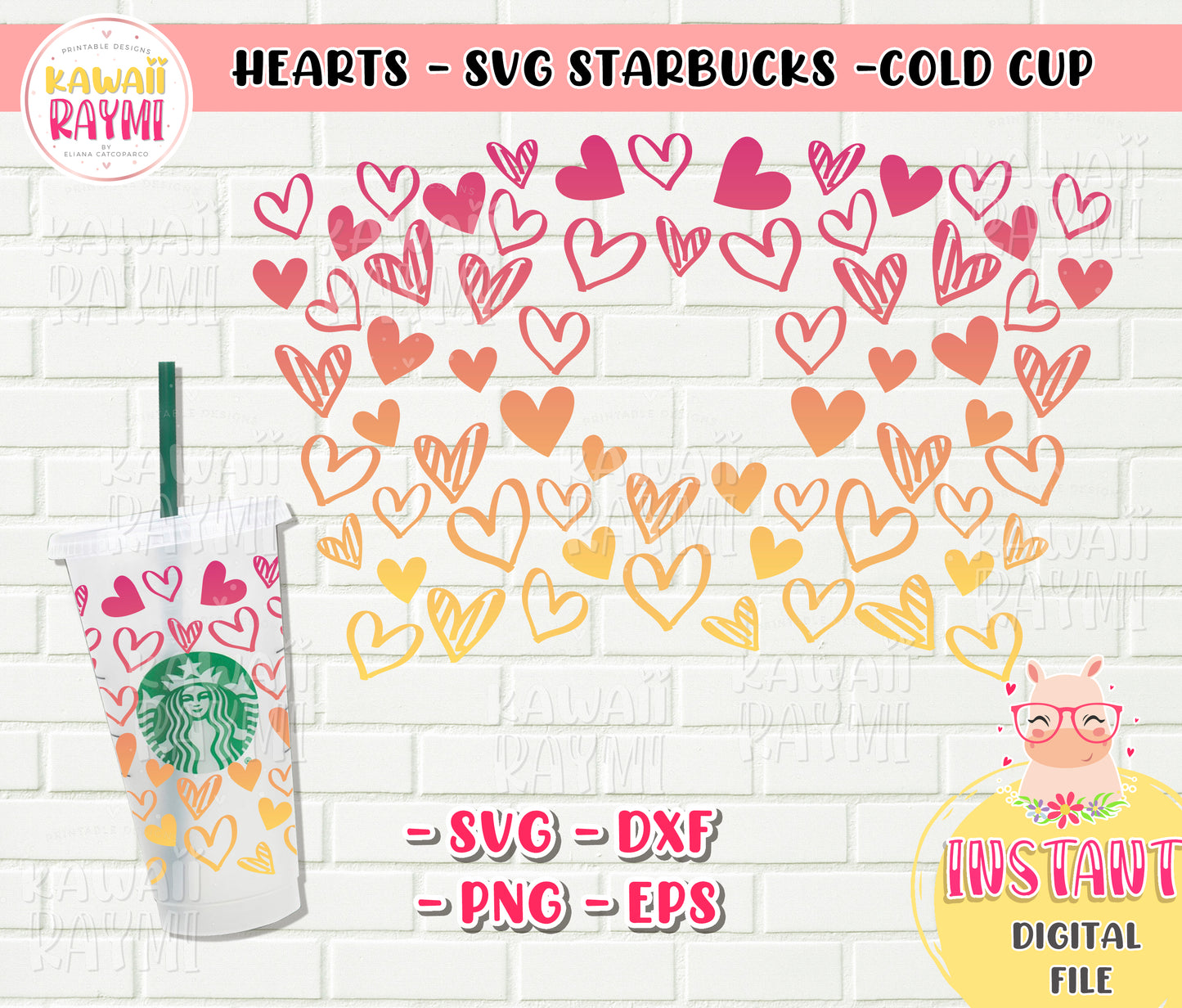 HEARTS STARBUCKS SVG COLD CUP WRAP 24 oz-DIGITAL FILE-INSTANT DOWNLOAD