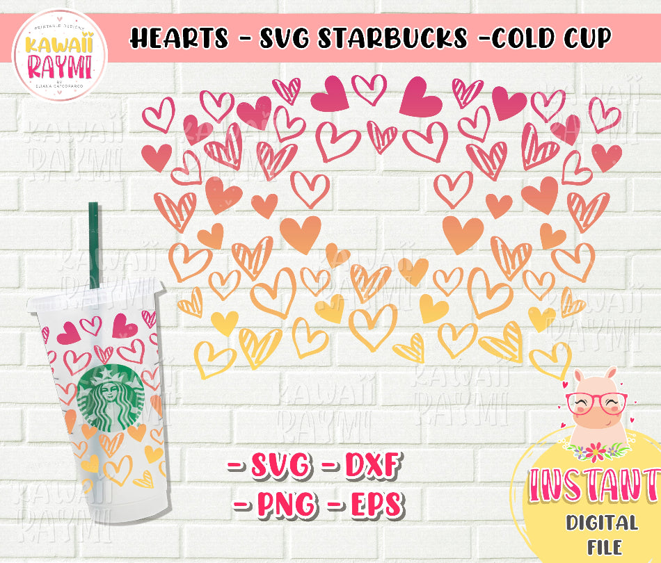 CORAZONES STARBUCKS SVG COLD CUP WRAP 24 oz-ARCHIVO DIGITAL-DESCARGA INSTANTÁNEA
