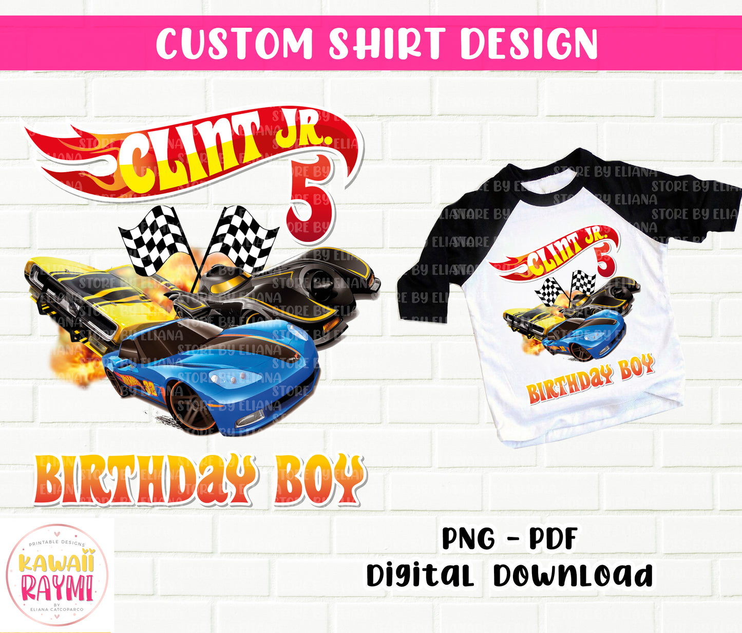 CAMISETA DE CUMPLEAÑOS PARA NIÑOS DE HOT WHEELS ARCHIVO DIGITAL - PNG - PDF