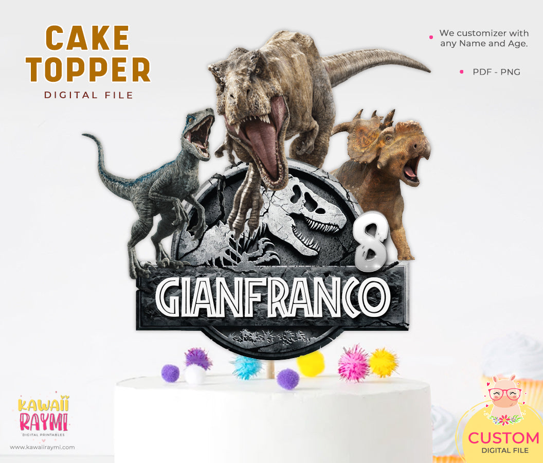 Topper de pastel personalizado Jurassic World imprimible