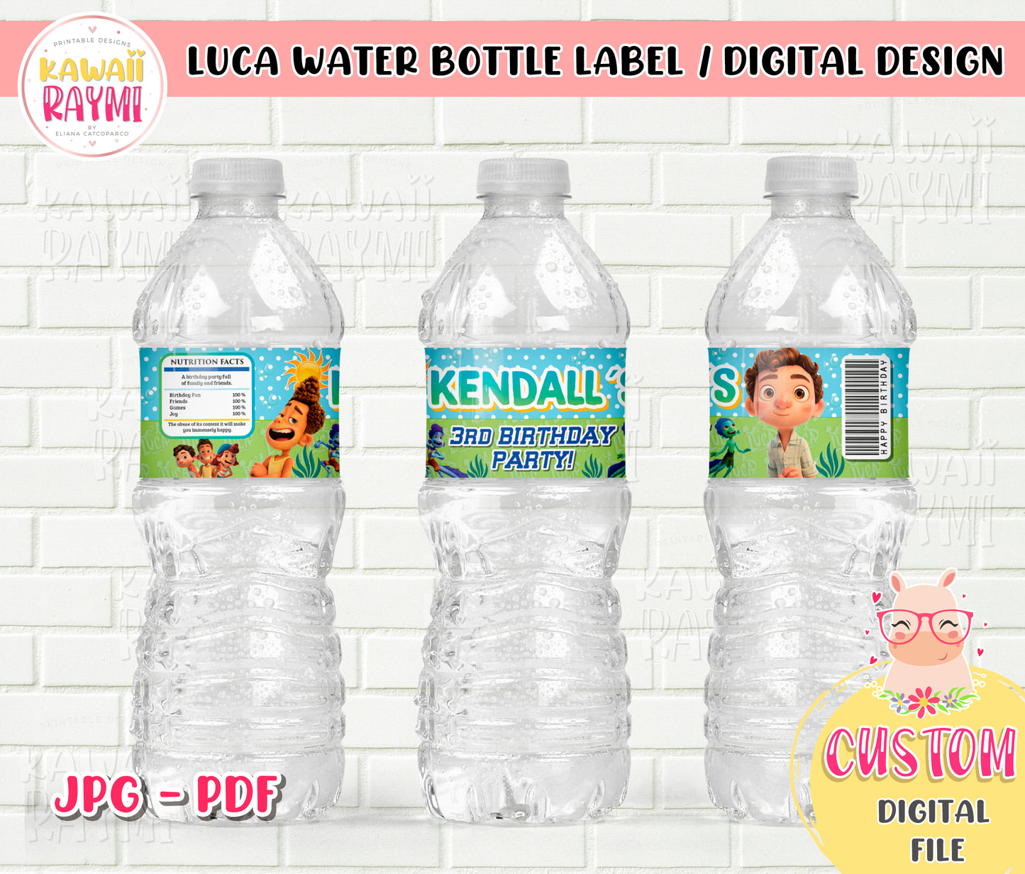 Etiqueta personalizada para botella de agua de Luca Disney