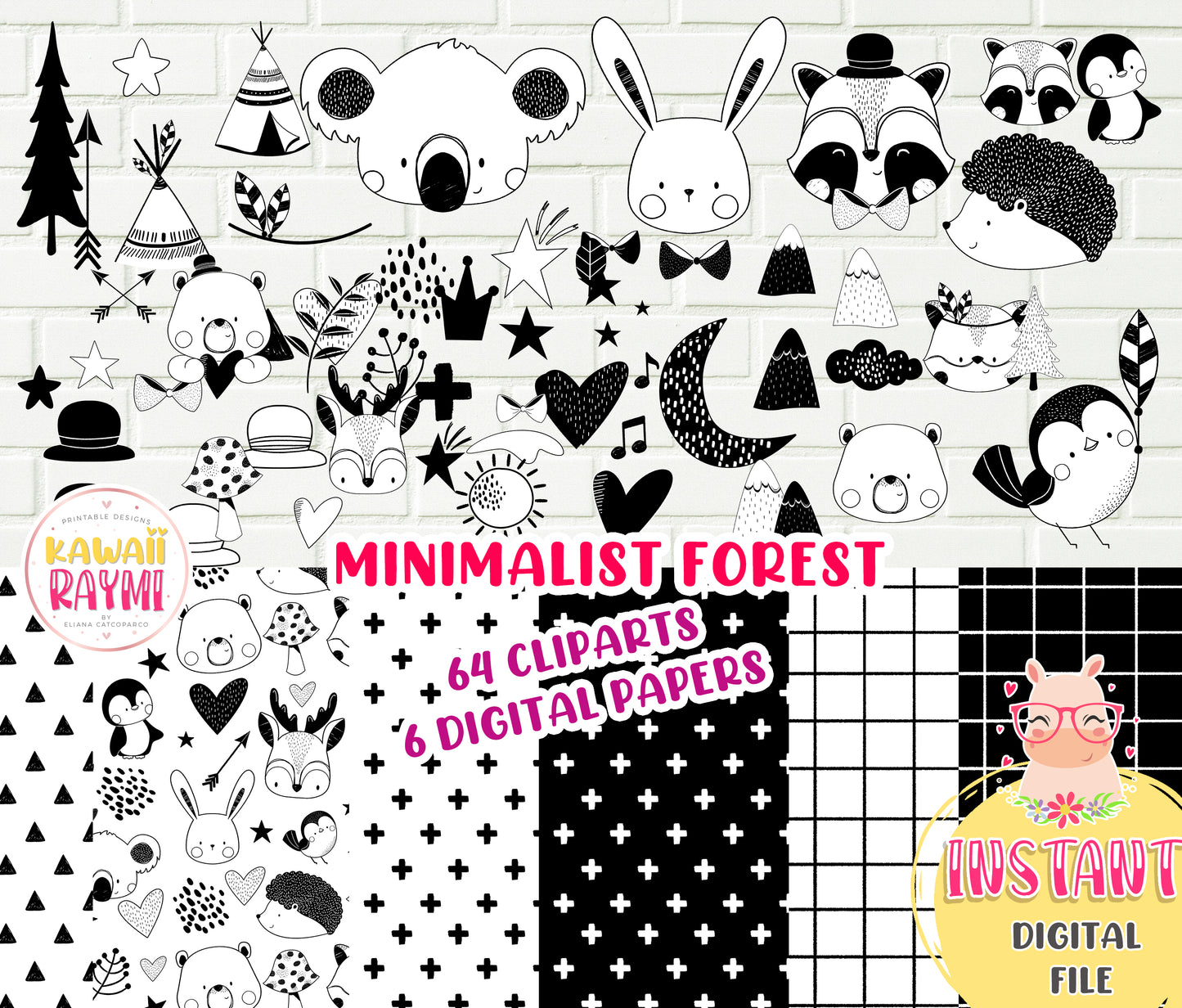 Minimalist Forest digital papers, cliparts, hogh definition