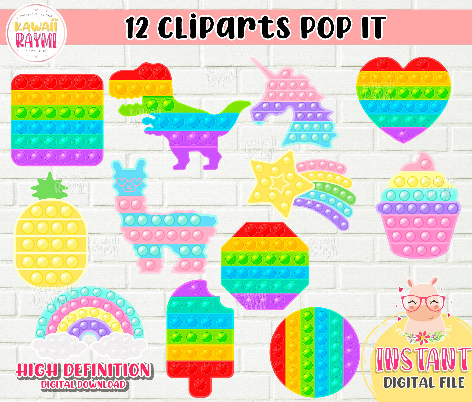 Pop It Cliparts, descarga instantánea, imágenes prediseñadas antiestrés de moda