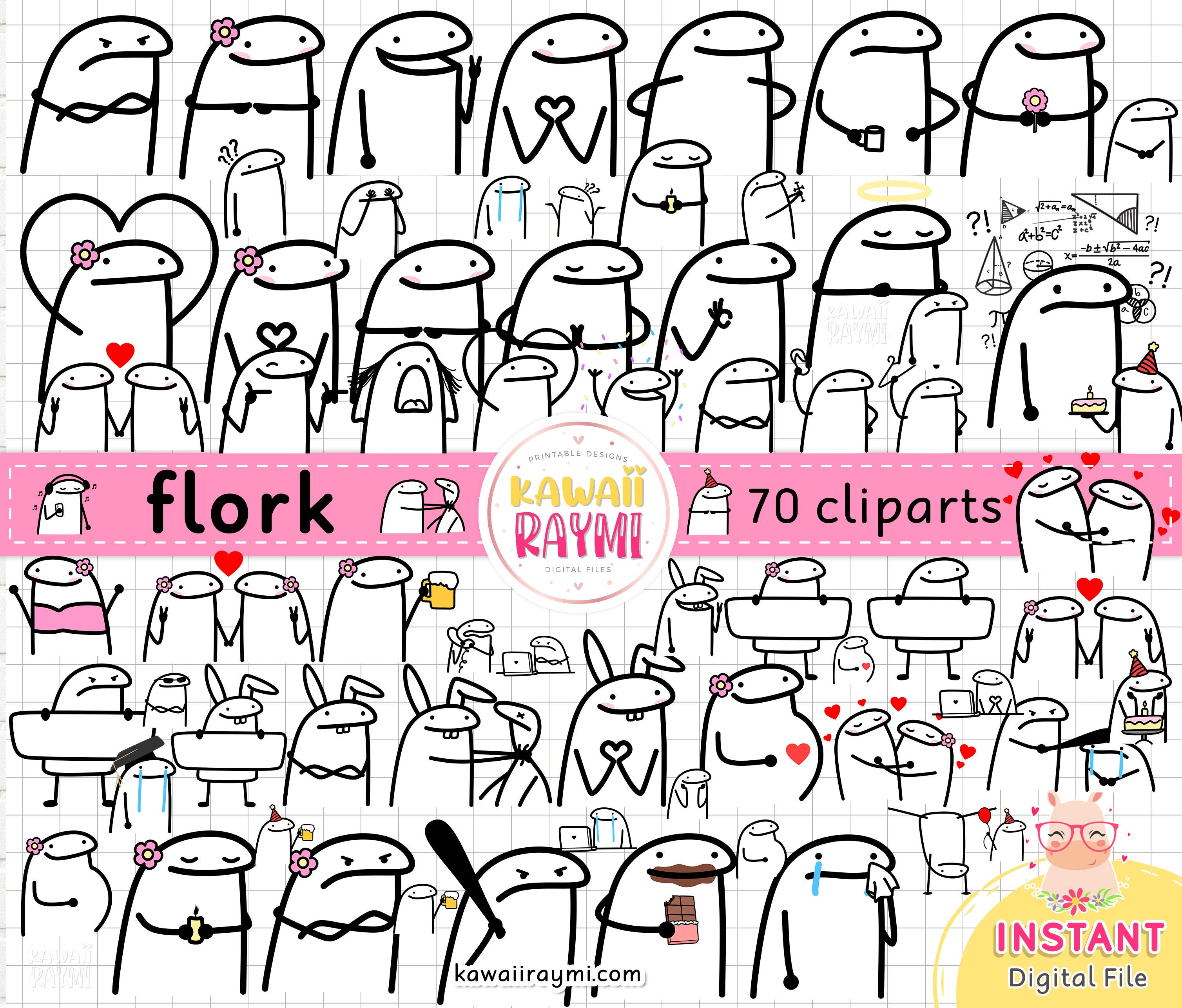 Meme Flork clipart, kit digital flork png, instant download – Kawaii Raymi