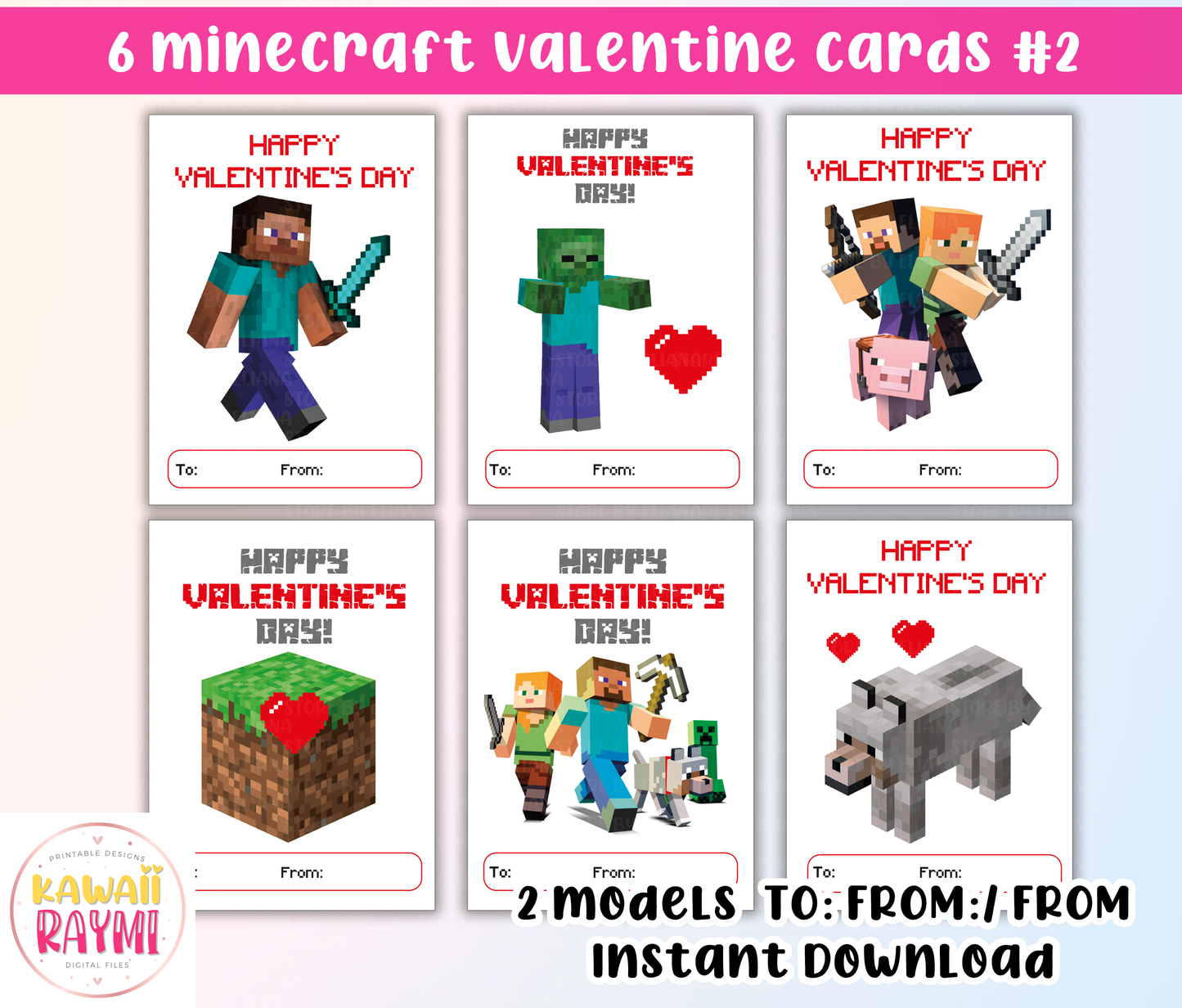 Kids Valentine Cards INSTANT DOWNLOAD Mine Valentines cards, Valentine's Day DIY Printable Cards
