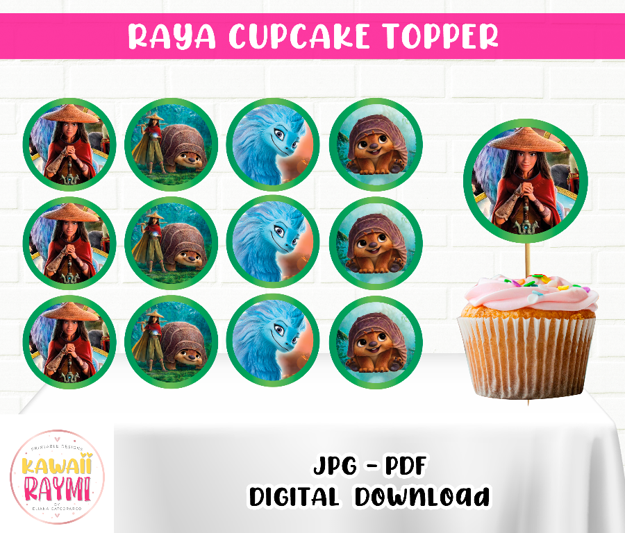 Raya Cupcake Topper, Raya and the last dragon Birthday, Disney Party printable cupcake topper instant download